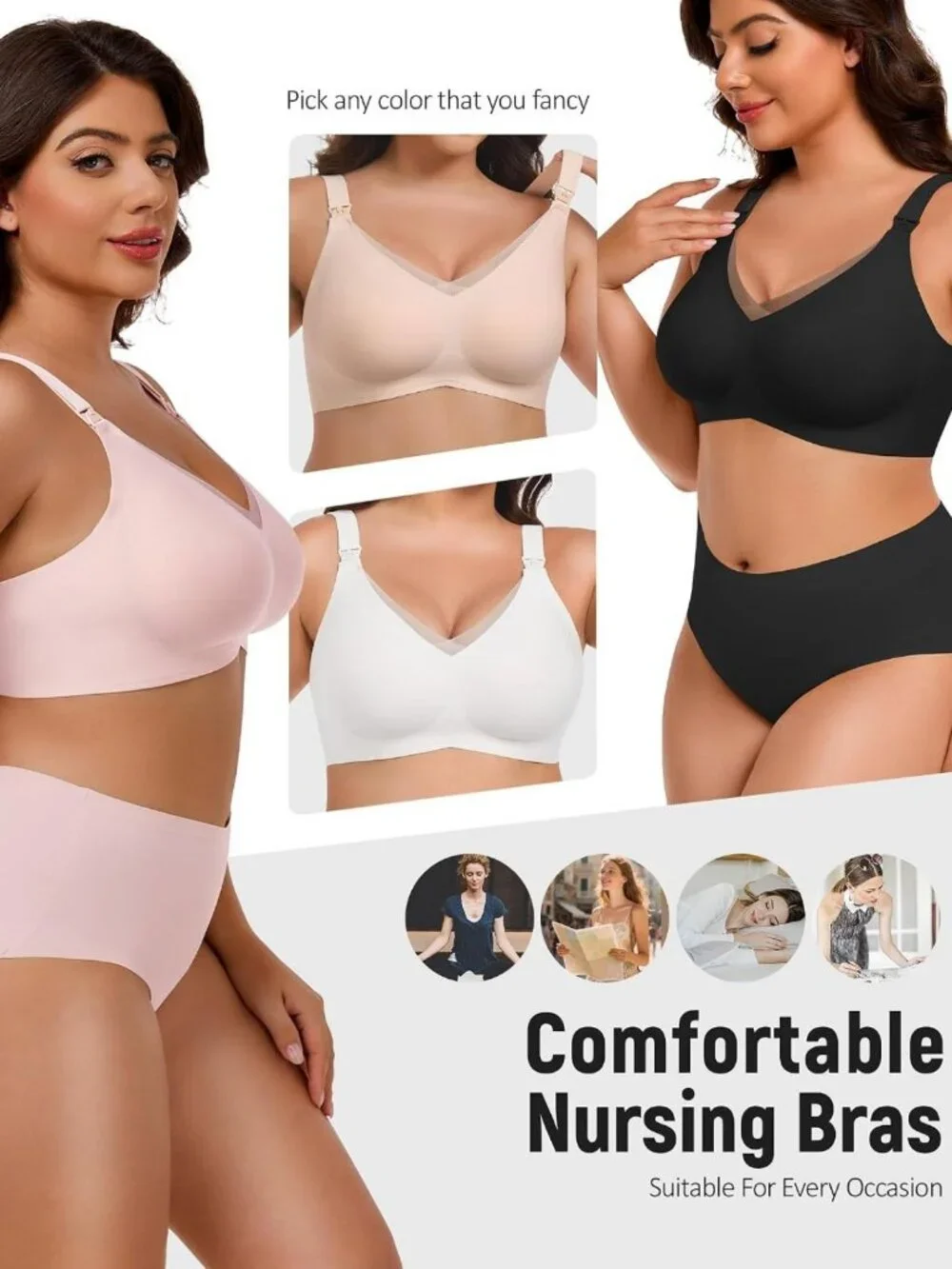 Comfortable Seamless Nursing Bras 3-Pack for Breastfeeding, Maternity & Sleep